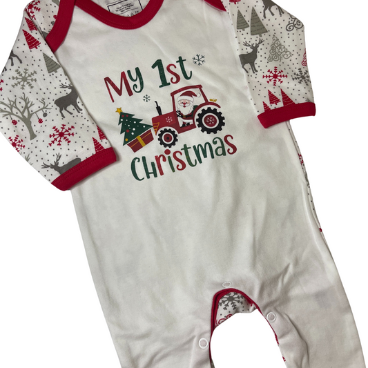 My First Christmas Tractor Baby Sleepsuit